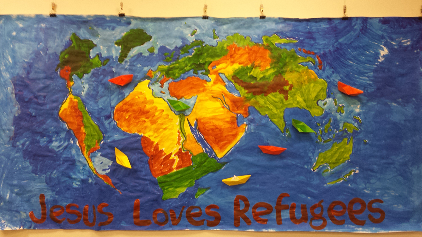 banner, Jesus loves Refugees